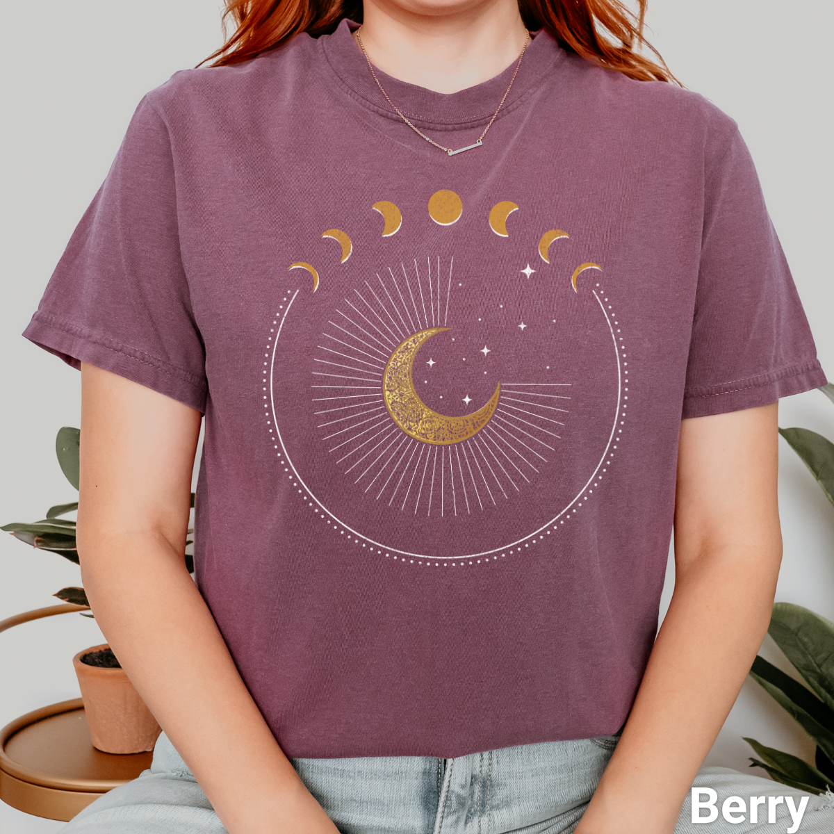 100% Cotton: Celestial Circle Moon Phases Unisex Vintage T-Shirt