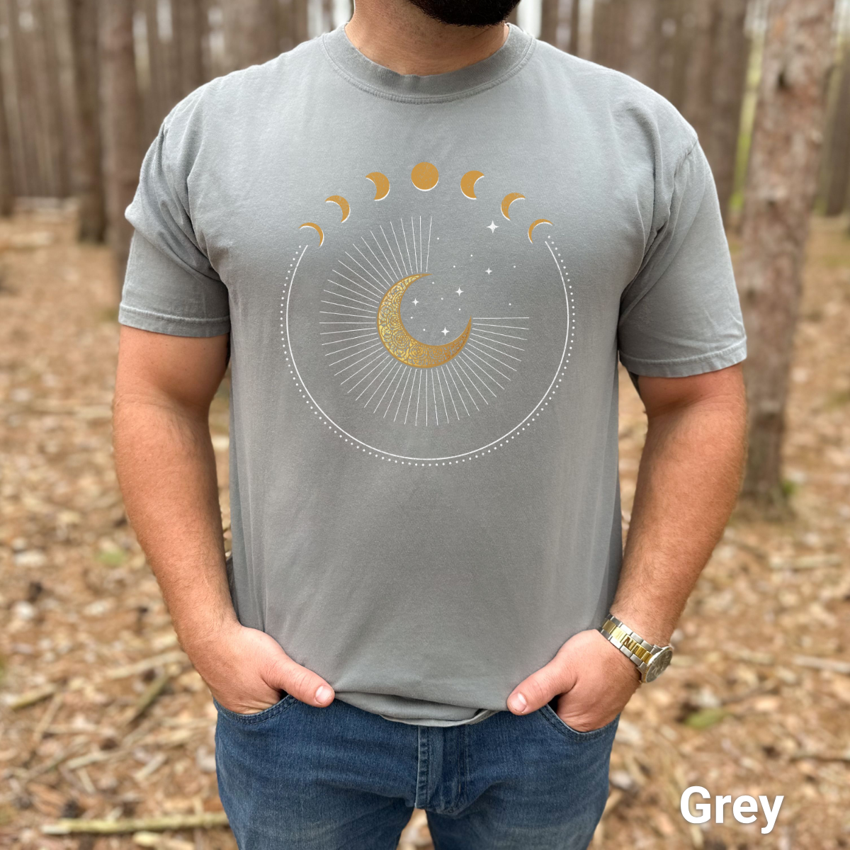 100% Cotton: Celestial Circle Moon Phases Unisex Vintage T-Shirt