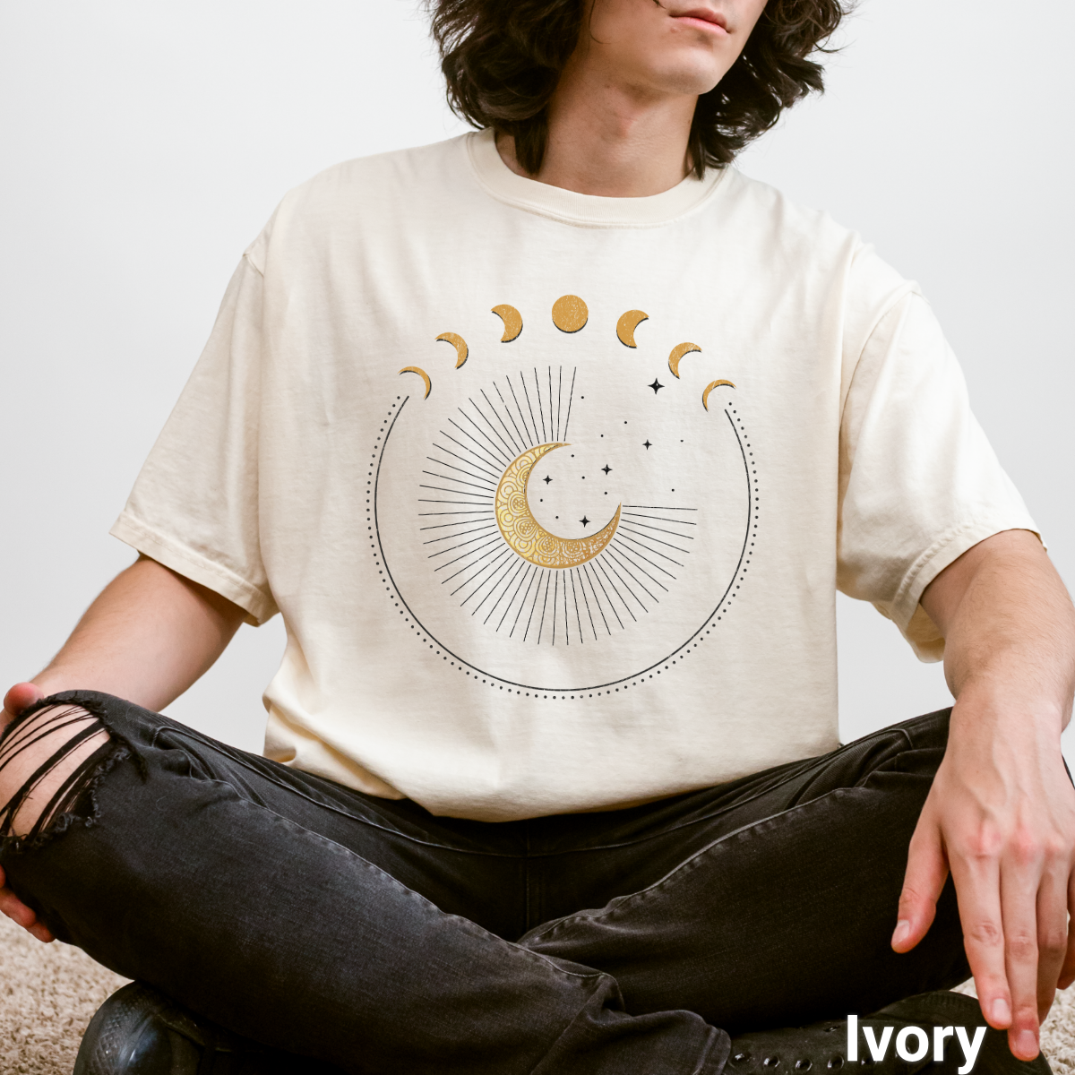 100% Cotton: Celestial Circle Moon Phases Unisex Vintage T-Shirt