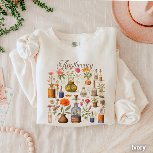 100% Cotton: Vintage Herbal Apothecary Lightweight Sweatshirt