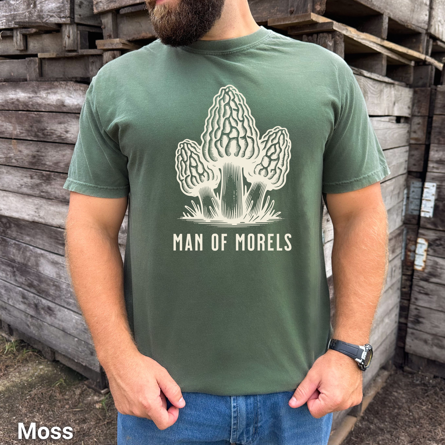 100% Cotton: Man of Morels Mushroom T-Shirt