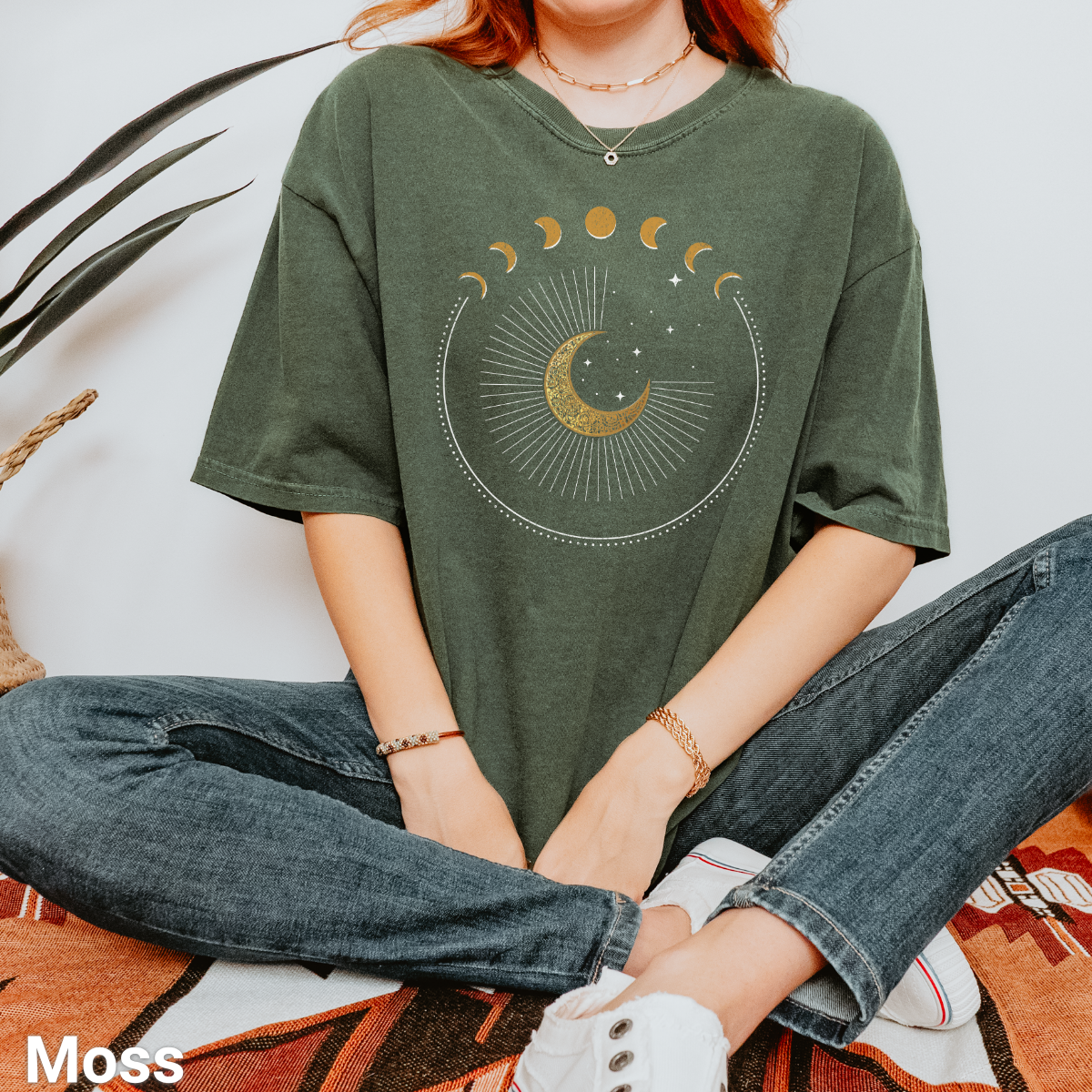 100% Cotton: Celestial Circle Moon Phases Unisex Vintage T-Shirt