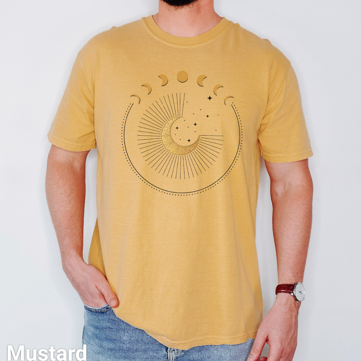 100% Cotton: Celestial Circle Moon Phases Unisex Vintage T-Shirt