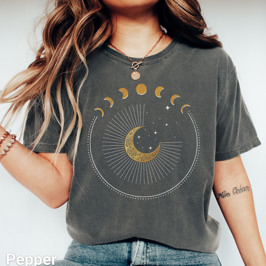 100% Cotton: Celestial Circle Moon Phases Unisex Vintage T-Shirt