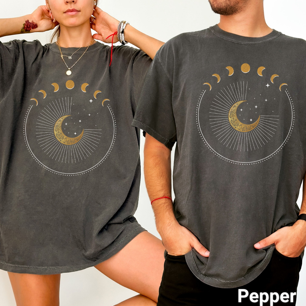 100% Cotton: Celestial Circle Moon Phases Unisex Vintage T-Shirt