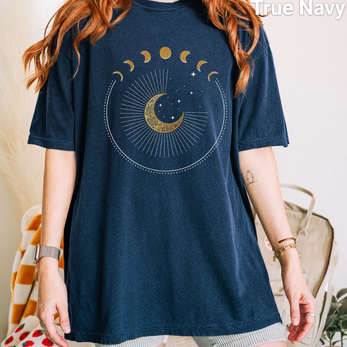 100% Cotton: Celestial Circle Moon Phases Unisex Vintage T-Shirt