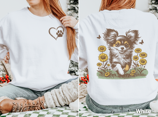 100% Cotton: TriColored Chihuahua & Sunflowers Sweatshirt